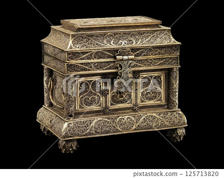 17th Century Silver Filigree Casket - Delicate Antique Craftsmanship 125713820