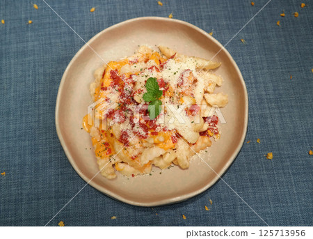 top view of cheesy fries bowl 125713956