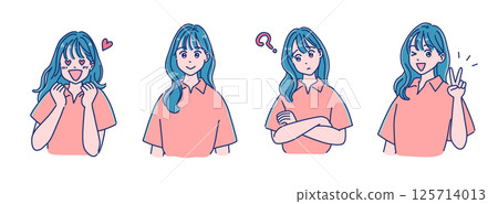 Anime-style girl facial expression set 125714013