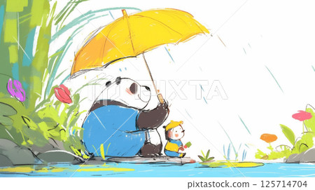 再見，保重！我們的熊貓（蠟筆+水彩風格） 125714704