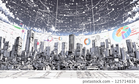 各種圖表、數字表格和其他量化指標隨機散佈在空間中的背景 125714816