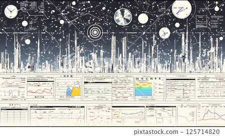 A background of various charts, numerical tables, and other quantitative indicators randomly scattered in space 125714820