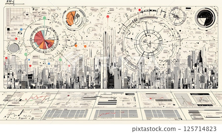 各種圖表、數字表格和其他量化指標隨機散佈在空間中的背景 各種圖表、數字表格和其他量化指標隨機散佈在空間中的背景 125714823