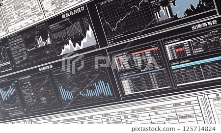 A background of various charts, numerical tables, and other quantitative indicators randomly scattered in space 125714824