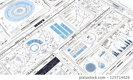 各種圖表、數字表格和其他量化指標隨機散佈在空間中的背景 125714826