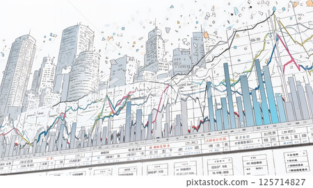 A background of various charts, numerical tables, and other quantitative indicators randomly scattered in space 125714827