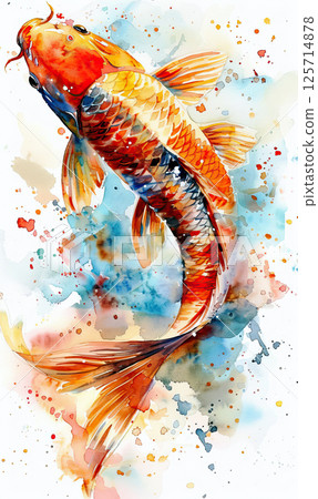 An artistic depiction of a koi fish with vivid hues in watercolor style. Generate AI An artistic depiction of a koi fish with vivid hues in watercolor style. Generate AI 125714878