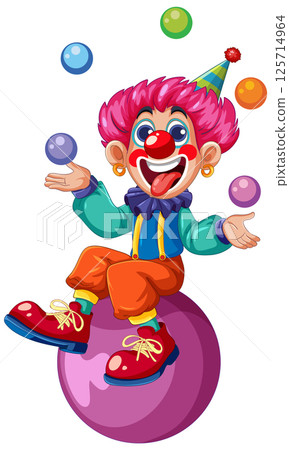 Colorful Clown Juggling on a Ball 125714964