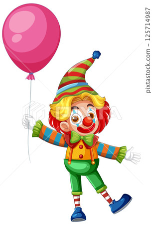 Colorful Clown with Balloon Vector Illustration 125714987