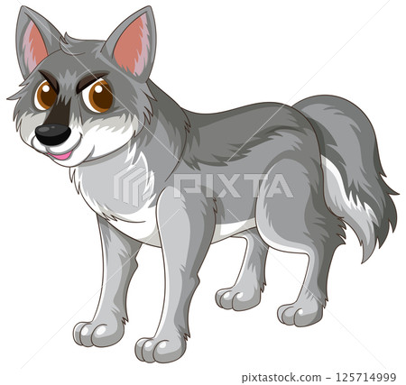 Playful Cartoon Wolf Illustration with Gray Fur 125714999