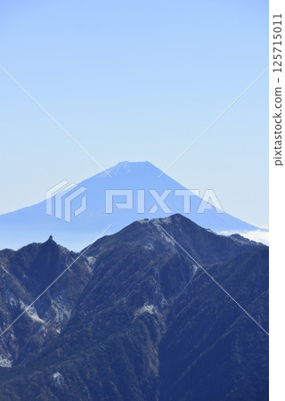從山梨縣海駒岳黑部山脊眺望富士山與鳳王三山 從山梨縣海駒岳黑部山脊眺望富士山與鳳王三山 125715011
