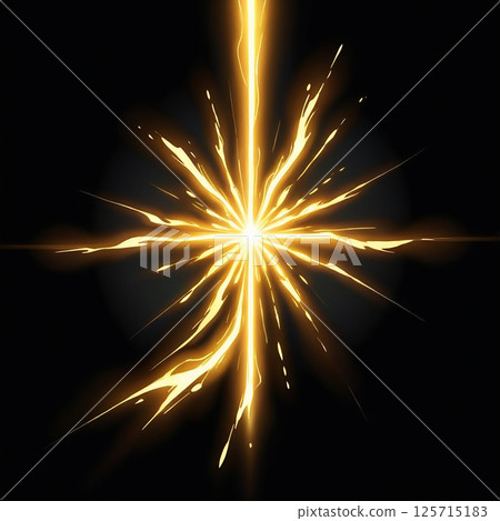Bright explosion of golden light radiating from a central point, creating vibrant starburst effect against a black background, emphasizing energy and illumination in a visually striking manner. Bright explosion of golden light radiating from a central point, creating vibrant starburst effect against a black background, emphasizing energy and illumination in a visually striking manner. 125715183
