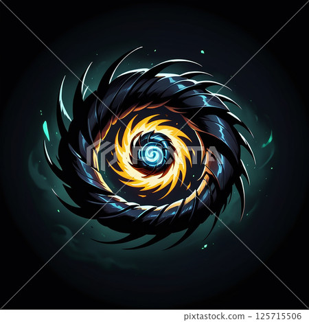Swirling vortex of dark and bright energy forms a stunning contrast against a black background, creating a mesmerizing and dynamic visual effect that draws the eye. 125715506