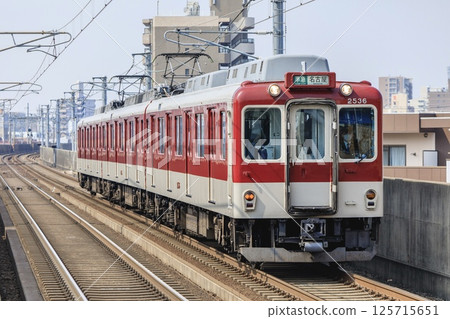 Kintetsu 2430 series semi-express train running on the elevated section of the Kintetsu Nagoya Line 125715651