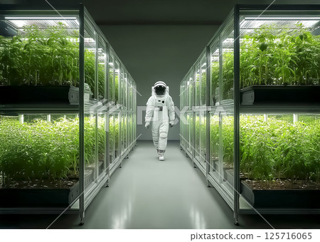 Image of an astronaut growing plants in space Image of an astronaut growing plants in space 125716065
