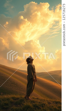 A woman looking up at the sunset 125716273