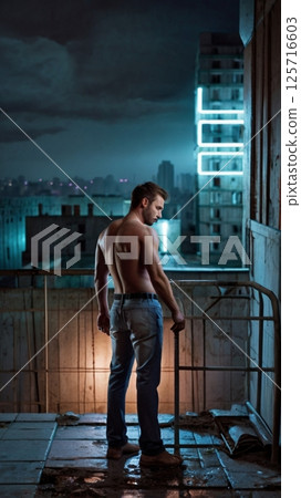 A lonely man in a dark city 125716603