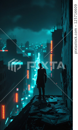 A lonely man in a dark city 125716609