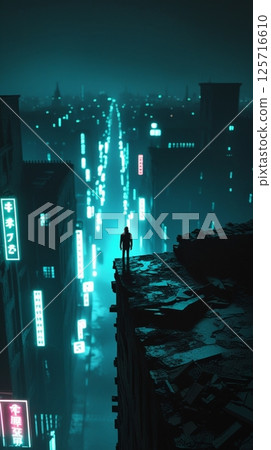 A lonely man in a dark city 125716610