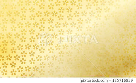 日本背景：金色小櫻花，散落的櫻花圖案 125716839