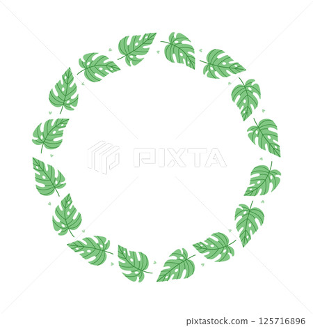 Tropical Monstera Leaf Wreath. Hand Drawn Vector Frame Design 125716896