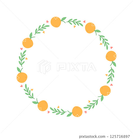 Cute Orange Fruit Wreath Hand Drawn Summer Floral Vector Frame 125716897