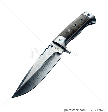 Close-up shot of a sharp knife on a transparent background, isolated and detailed 125717622
