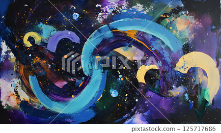 Cosmic abstract swirling galaxies with bright nebulae and stars in deep space 125717686