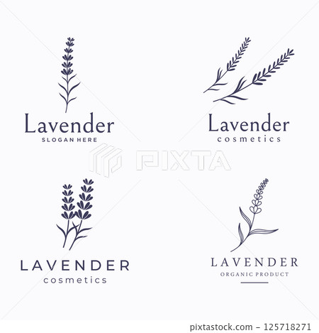 Hand drawn organic lavender flower logo template design.Logo for cosmetic, beauty,tea,oil,herb. 125718271