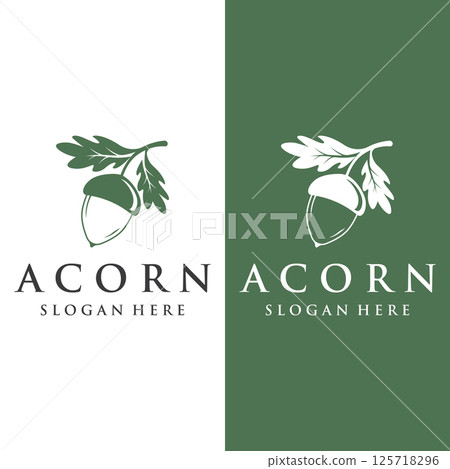 Acorn logo template design with leaves with editable vector illustration. 125718296