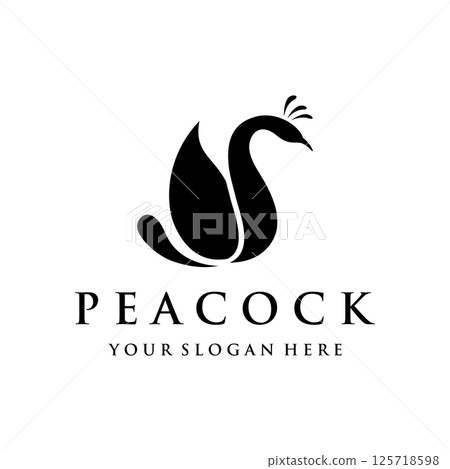 Creative peacock and peacock feather logo template design-Vector illustration. 125718598
