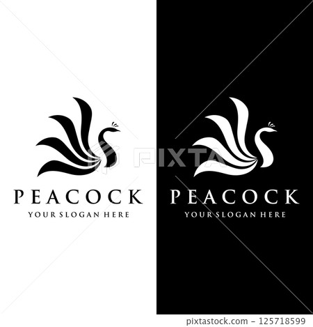 Creative peacock and peacock feather logo template design-Vector illustration. 125718599