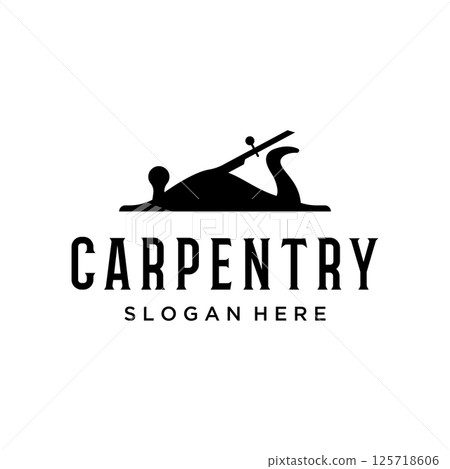 Logo design template Woodworking Jack Plane Carpentry retro vintage style. Logo design template Woodworking Jack Plane Carpentry retro vintage style. 125718606