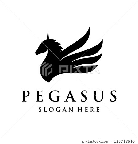 Simple winged horse or pegasus Logo template design with creative idea. 125718616