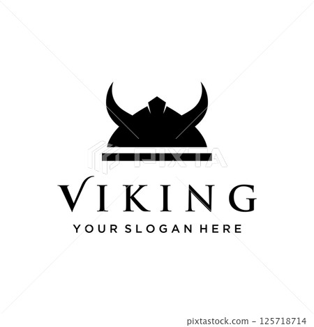 Viking warrior helmet Logo design with simple horned helmet. 125718714