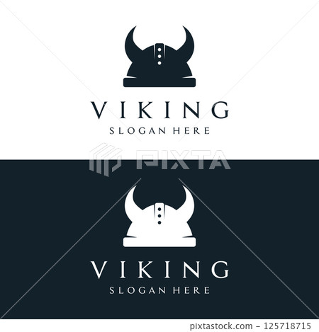 Viking warrior helmet Logo design with simple horned helmet. 125718715
