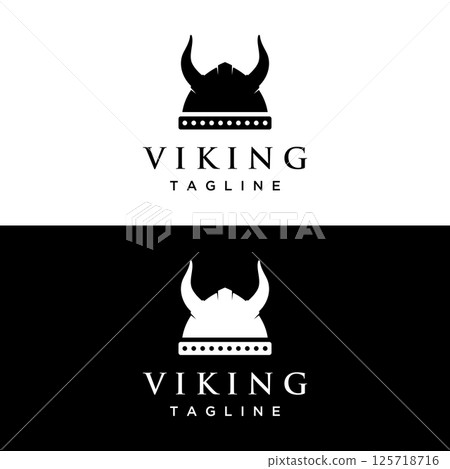 Viking warrior helmet Logo design with simple horned helmet. 125718716