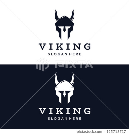 Viking warrior helmet Logo design with simple horned helmet. Viking warrior helmet Logo design with simple horned helmet. 125718717