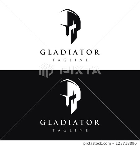 Simple Greek spartan warrior helmet Logo template design, with creative idea. 125718890