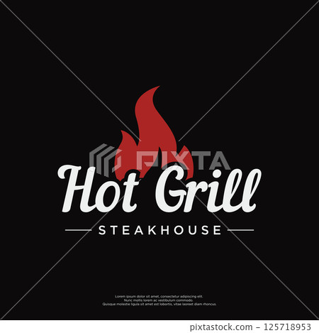 BBQ hot grill vintage typography logo template design with crossed flames and spatula. Logo for restaurant, badge, cafe and bar. BBQ hot grill vintage typography logo template design with crossed flames and spatula. Logo for restaurant, badge, cafe and bar. 125718953