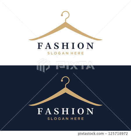 Simple coat hanger logo template design with creative idea.Logo for business, boutique, fashion, beauty. 125718972