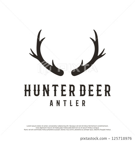 Deer Antlers and vintage deer head logo template design.Logo for badge,deer hunter,adventure and wildlife. 125718976