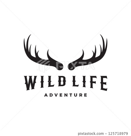 Deer Antlers and vintage deer head logo template design.Logo for badge,deer hunter,adventure and wildlife. Deer Antlers and vintage deer head logo template design.Logo for badge,deer hunter,adventure and wildlife. 125718979
