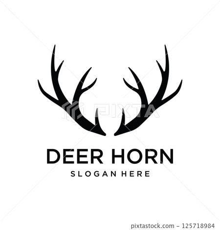 Deer Antlers and vintage deer head logo template design.Logo for badge,deer hunter,adventure and wildlife. 125718984