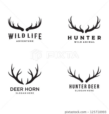Deer Antlers and vintage deer head logo template design.Logo for badge,deer hunter,adventure and wildlife. Deer Antlers and vintage deer head logo template design.Logo for badge,deer hunter,adventure and wildlife. 125718993