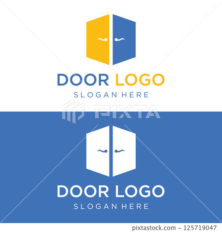 Simple open door abstract logo template design, interior with geometric shape or monogram. For building construction, business property and companies. Simple open door abstract logo template design, interior with geometric shape or monogram. For building construction, business property and companies. 125719047