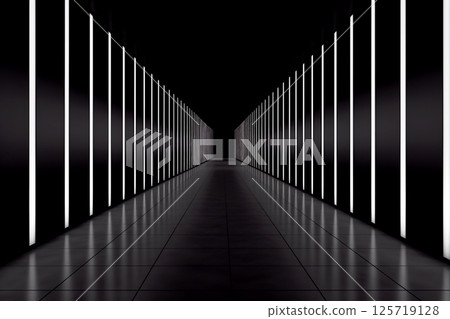 An abstract background featuring a black canvas illuminated by a series of soft, glowing lines arranged in a row. The light contrasts beautifully against the darkness, modern and sleek visual effect 125719128