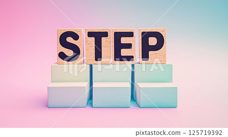 Concept of step by step steps showing process to success | Soft gradient 125719392