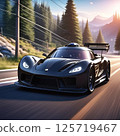 Self-driving car driving on a road at sunset 125719467