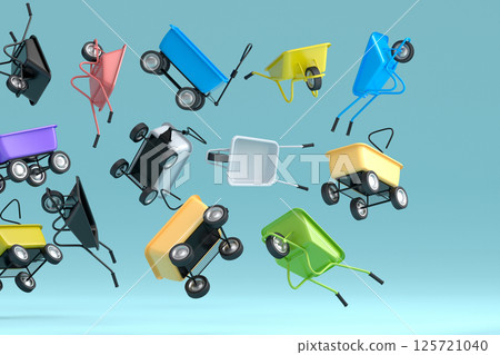 Many of flying garden wheelbarrows on blue...-插圖素材 [125721040] - PIXTA圖庫